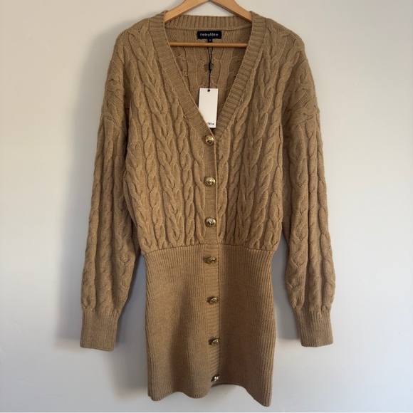 NWT Retrofete Tala Dress knit with gold details in Beige Size: Small - Picture 4 of 8